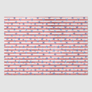 Roter Weißer Glitzer Blaue Stars Streifen Seidenpapier