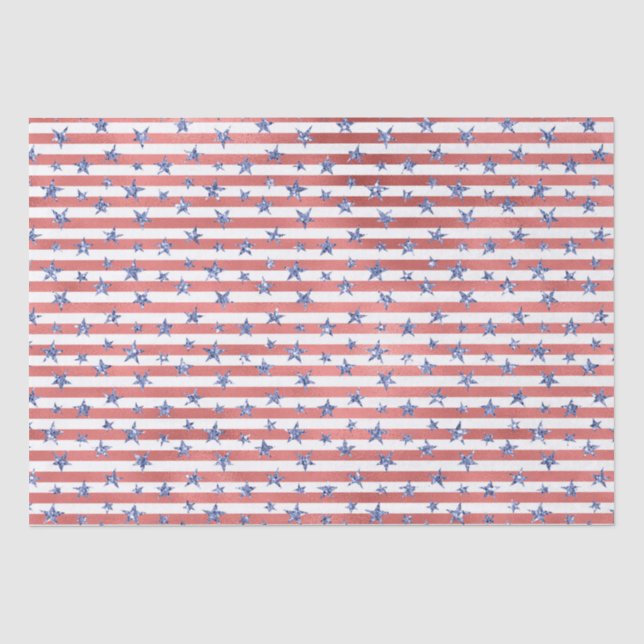 Roter Weißer Glitzer Blaue Stars Streifen Seidenpapier (Vorderseite)