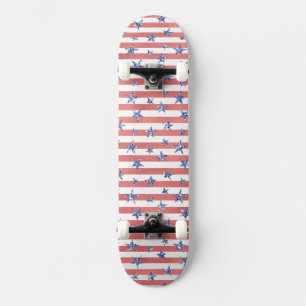 Roter Weißer Glitzer Blaue Stars Streifen Skateboard