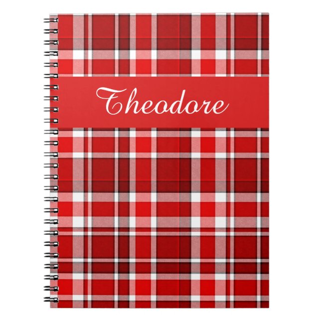 Roter weißer karierter Tartan | addieren Ihren Notizblock (Vorderseite)