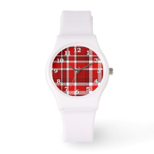 Roter weißer karierter Tartan Armbanduhr
