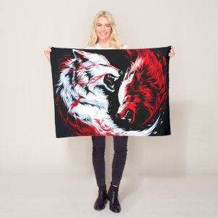 Roter Weißer Kosmischer Wolf Krieger Fleecedecke