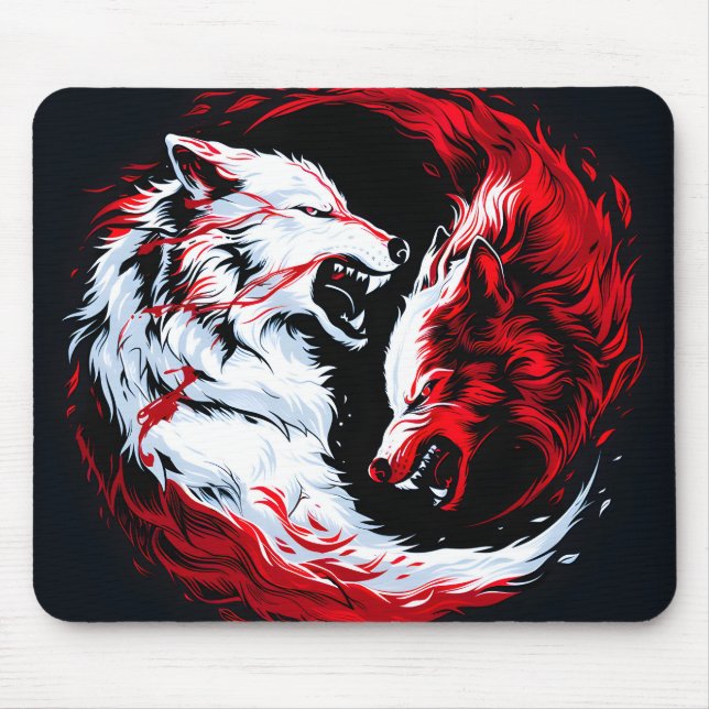 Roter Weißer Kosmischer Wolf Krieger Mousepad (Vorne)