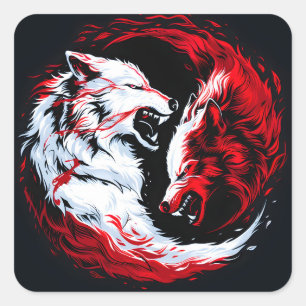 Roter Weißer Kosmischer Wolf Krieger Quadratischer Aufkleber