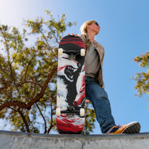 Roter Weißer Kosmischer Wolf Krieger Skateboard