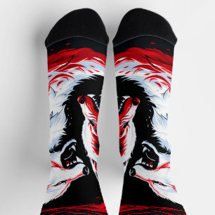 Roter Weißer Kosmischer Wolf Krieger Socken