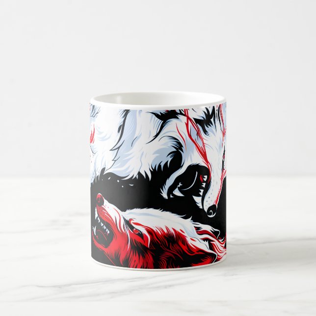 Roter Weißer Kosmischer Wolfskrieger Kaffeetasse (Mittel)