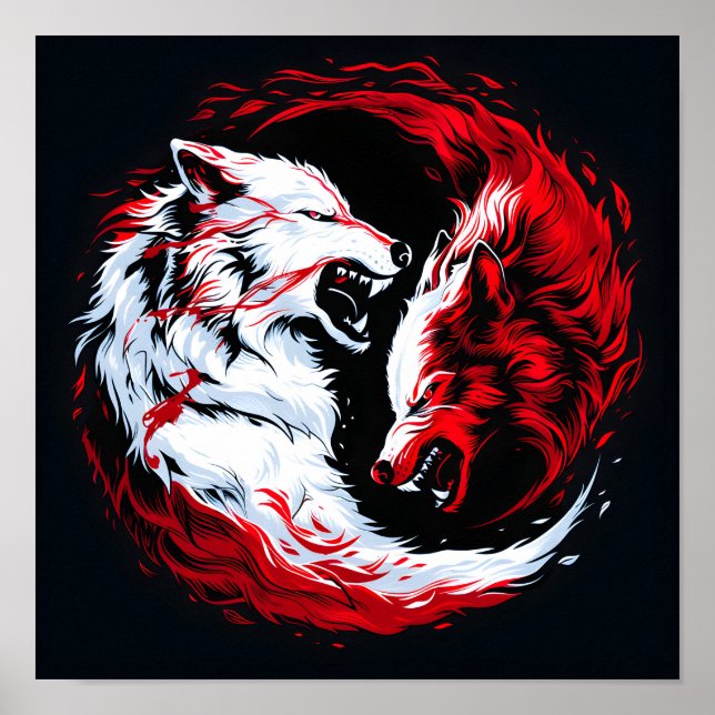 Roter Weißer Kosmischer Wolfskrieger Poster (Vorne)