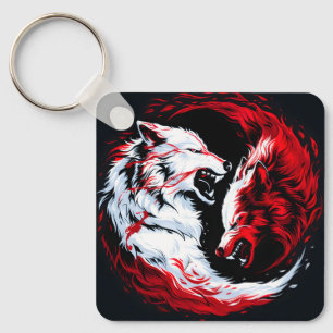 Roter Weißer Kosmischer Wolfskrieger Schlüsselanhänger
