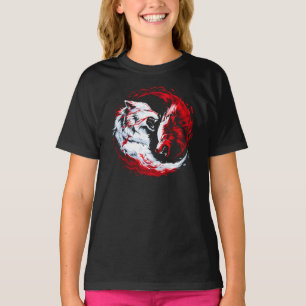 Roter Weißer Kosmischer Wolfskrieger T-Shirt