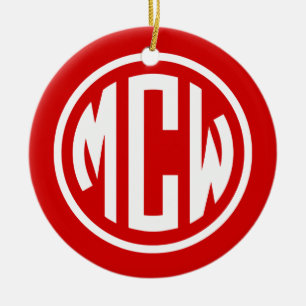 Roter Weißer Kreis Monogramm-Schrift DIY-Hintergru Keramik Ornament