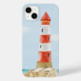 Roter weißer Leuchtturm Sandstrand Aquarell Case-Mate iPhone 14 Plus Hülle