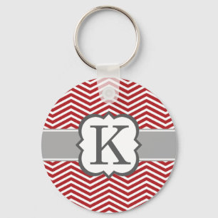Roter weißer Monogramm-Buchstabe K Zickzack Schlüsselanhänger