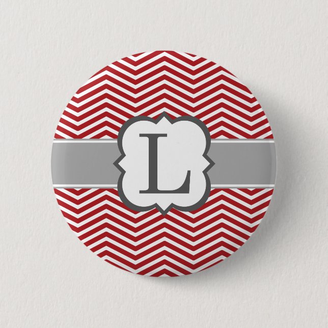 Roter weißer Monogramm-Buchstabe L Zickzack Button (Vorderseite)
