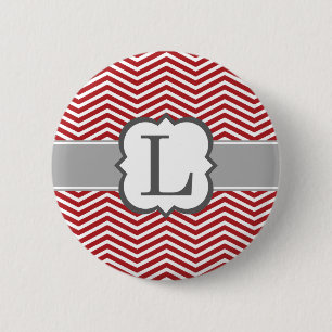 Roter weißer Monogramm-Buchstabe L Zickzack Button