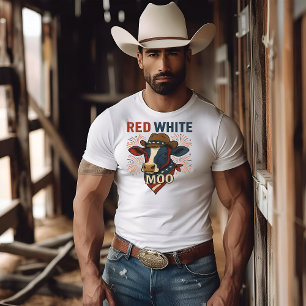 Roter weißer Moo 4. Juli T-Shirt