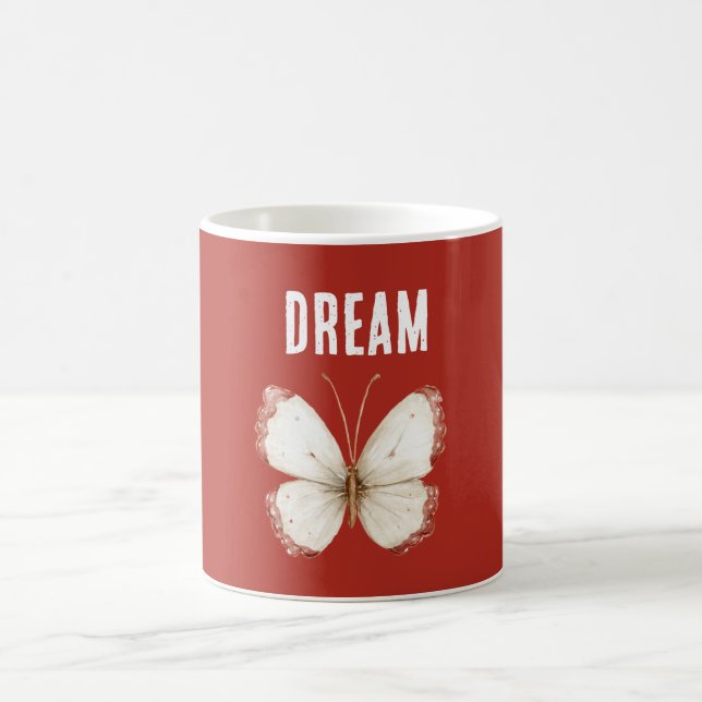 Roter Weißer Traum Schmetterling Kaffeetasse (Mittel)