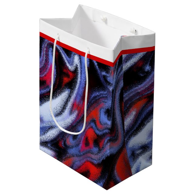 Roter, weißer und blauer Marmor Mittlere Geschenktüte (Vorderseite Schrägansicht)