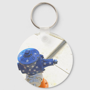 Roter weißer und blauer patriotischer Hydrant Schlüsselanhänger