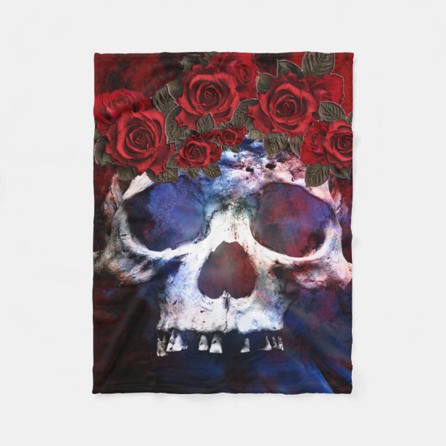 Roter, weißer und blauer Schädel Fleecedecke (Vorderseite)