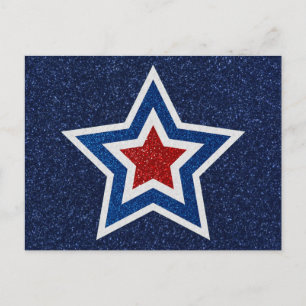 Roter, Weißer und Blauer Stern 4. Juli Glitter Postkarte