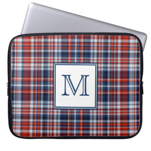 Roter weißer und blauer Tartan mit Monogramm Laptopschutzhülle