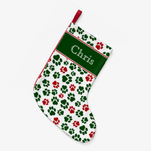 Roter, weißer und grüner Tatzen-Druck-Strumpf Kleiner Weihnachtsstrumpf