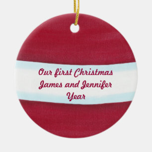 Roter Weißer Weihnachtsmann-Gürtel Unser Erstes We Keramikornament