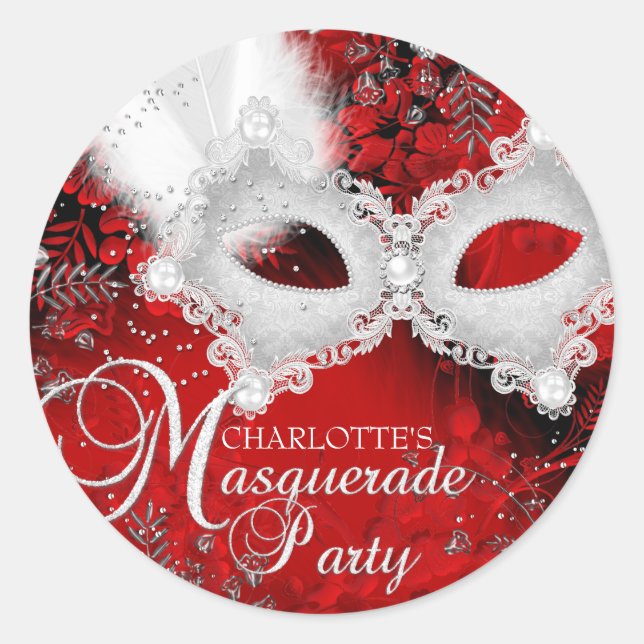 Roter Weißfunkelmaske Masquerade Party Sticker (Vorderseite)