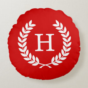 Roter Weizen Lorbeerkranz Anfangsmonogramm Rundes Kissen