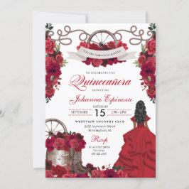 Roter Western der Blüte Ranchero Quinceanera Einladung