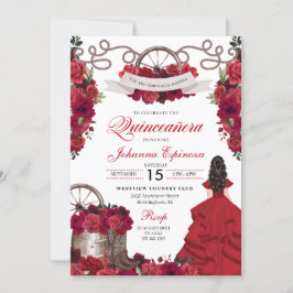 Roter Western der Blüte Ranchero Quinceanera Einladung