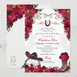 Roter Western der Blüte Ranchero Quinceanera Einladung