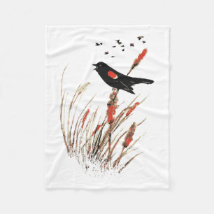 Roter Wing Blackbird Natur Kunst Fleecedecke