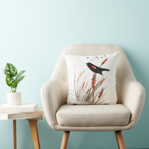 Roter Wing Blackbird Natur Kunst Kissen