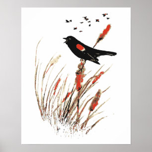 Roter Wing Blackbird Natur Kunst Poster