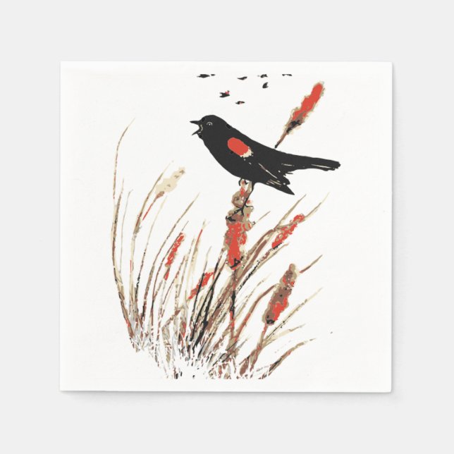 Roter Wing Blackbird Natur Kunst Serviette (Vorderseite)