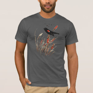 Roter Wing Blackbird Natur Kunst T-Shirt