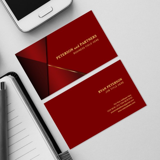 Roter Winkel mit goldener Linie | Rot Visitenkarte (Von Creator hochgeladen)