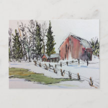Roter Winter Stall Postcard verschneiten Landschaf