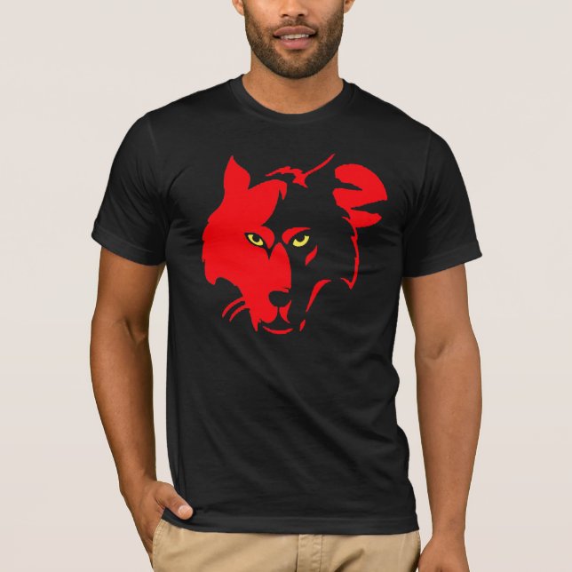 Roter Wolf auf schwarzem T-Shirt (Vorderseite)