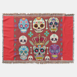 Roter Wurf - Großer Teppich - Gothic-Totenkopf - Decke