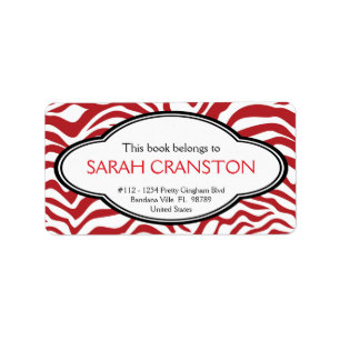 Roter Zebra Stripes Muster-Buchplatte Adressaufkleber