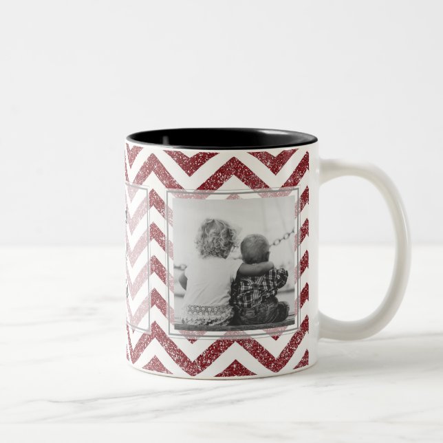 Roter Zickzack Glitzer mit 2 Bildern entwerfen Zweifarbige Tasse (Rechts)