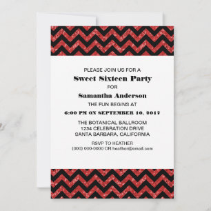 Roter Zickzack Glitzer Sweet 16 Party Einladung