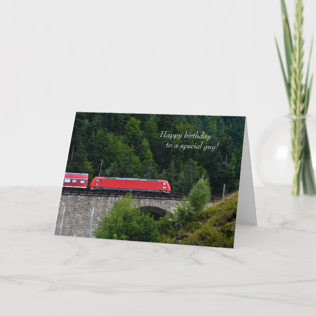 Roter Zug auf Steintreppe Geburtstag Karte (Vorderseite)