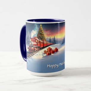 Roter Zug Weihnachtsbaum Feiertagsbecher Tasse