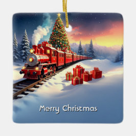 Roter Zug Weihnachtsbaum Feiertagsdekoration Keramikornament