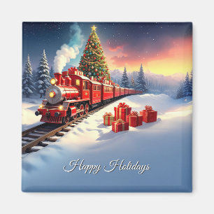 Roter Zug Weihnachtsbaum Feiertagsmagnet Magnet