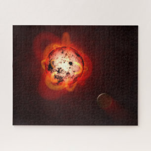 Roter Zwergstern, der von einem hypothetischen Exo